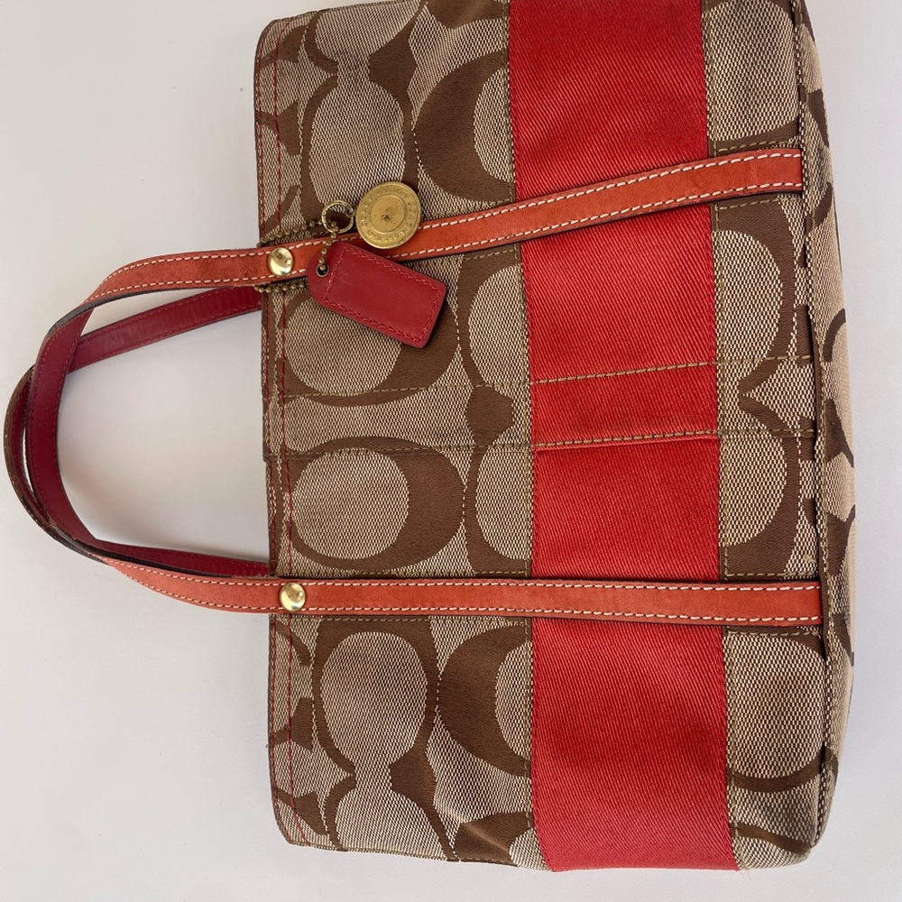 Coach Red and Brown Signature Tote